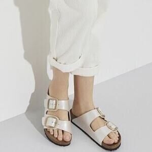 Birkenstock Arizona Big Buckle Slide Sandals Graceful Pearl White Size 40 NWT